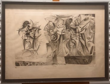 Vintage English Abstract Expressionist Etching Jack Coutu Signed Jungle