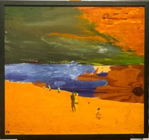 Vintage Abstract Color Field Hungarian Modern Artist Otvos Zoltan Oil Painting Beach Signed