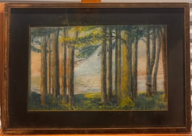 Vintage Maine Impressionist Forest Scene Early 20th Century Pastel