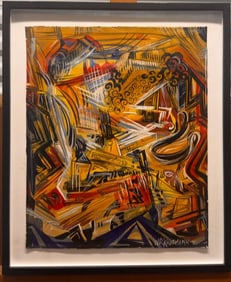 Vintage Mid Century Modern Bright Abstract Expressionist signed Kaufman 1971