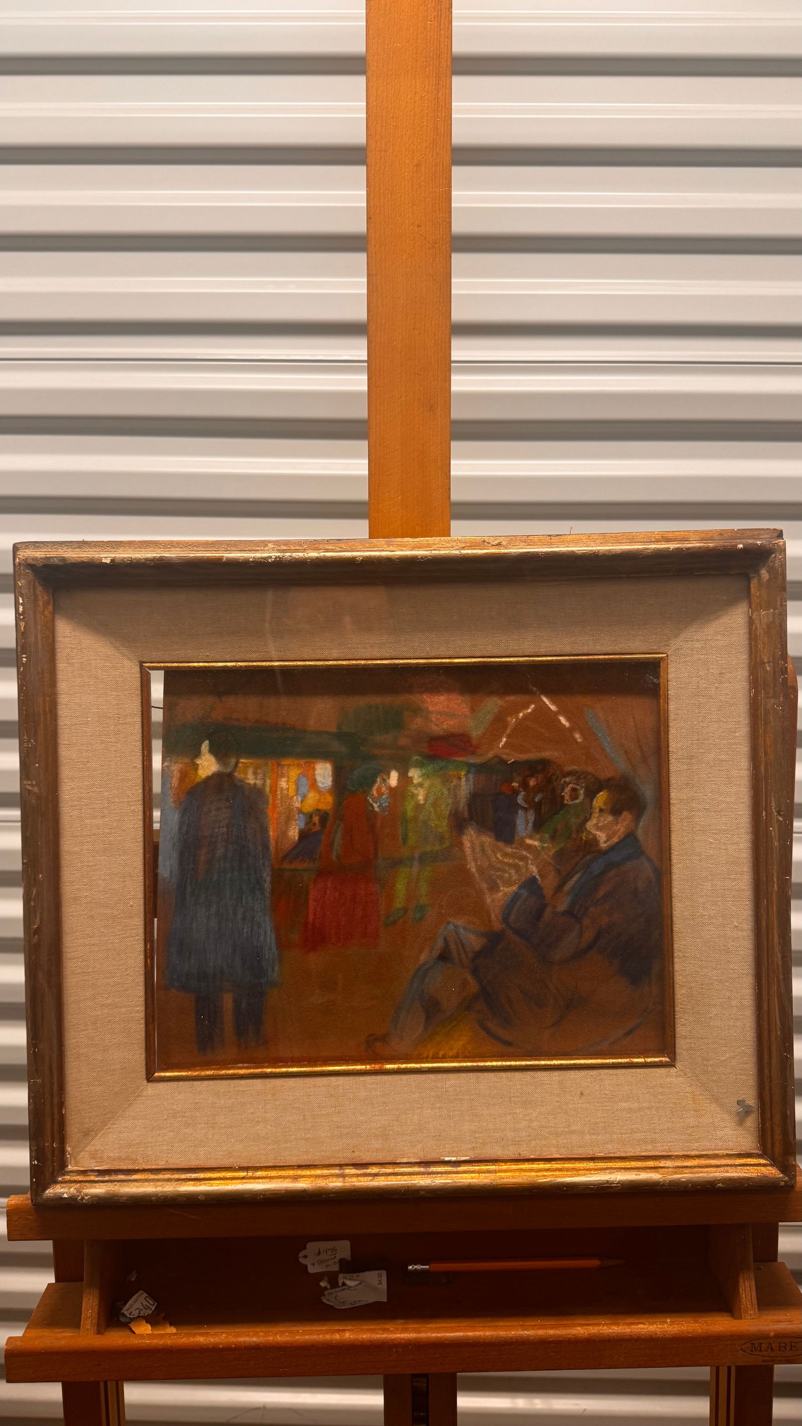 French Post-Impressionist Pastel Interior Scene: French Post-Impressionist Pastel Interior Scene, 10 x 12 1/2", 16 x 18 1/2" Framed