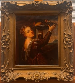 Antique Dutch Old Master Oil Painting Young Woman with Fruit