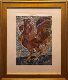 Vintage American Massachsetts Abstract Mosaic Mixed Media Rooster Donald Bloom
