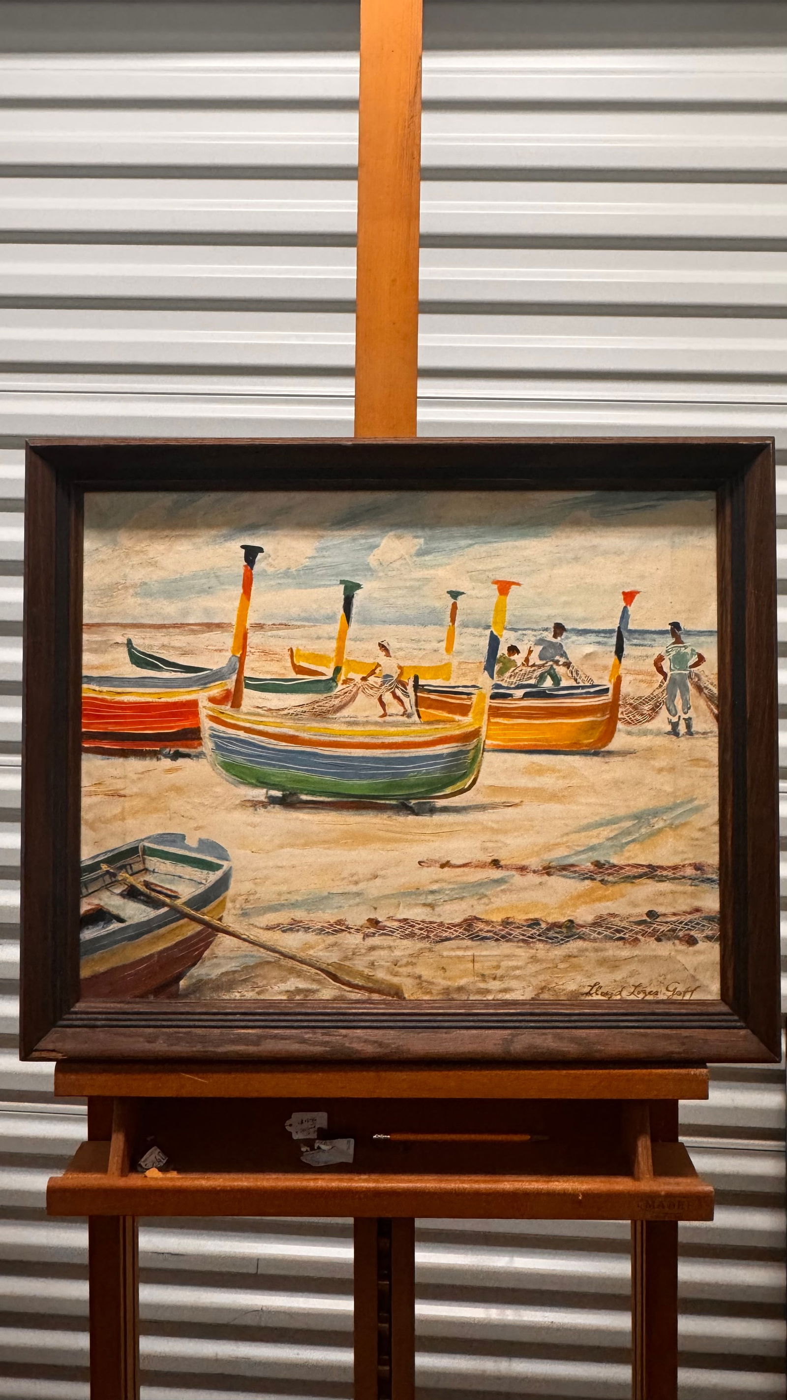 American New Mexico Modern Artist Oil Painting Boats Lloyd Lozes Goff Signed (1 of 7)