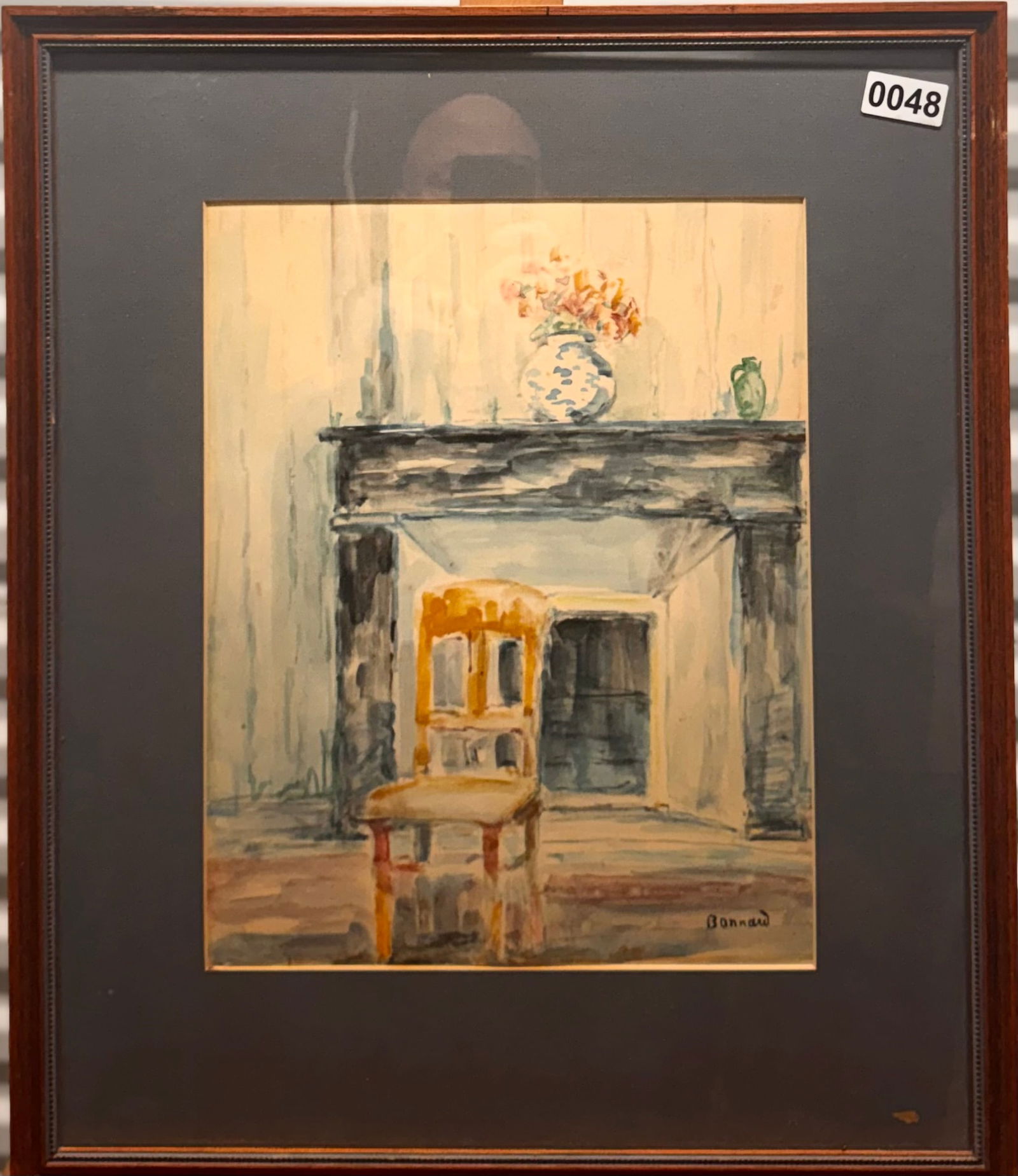 French Post Impressionist Watercolor Signed Bonnard Interior Scene: French Post Impressionist Watercolor Signed Bonnard Interior Scene, attributed to Pierre Bonnard,14 1/4 x 11 1/4", 22 1/2 x 18 1/2" FRamed Pierre Bonnard was born in Fontenay-aux-Roses, Hauts-de-Seine