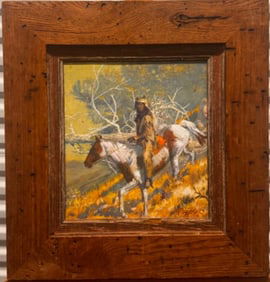 Vintage American Impressionist Shannon Stirnweis Oil Painting Signed Native American Horseback