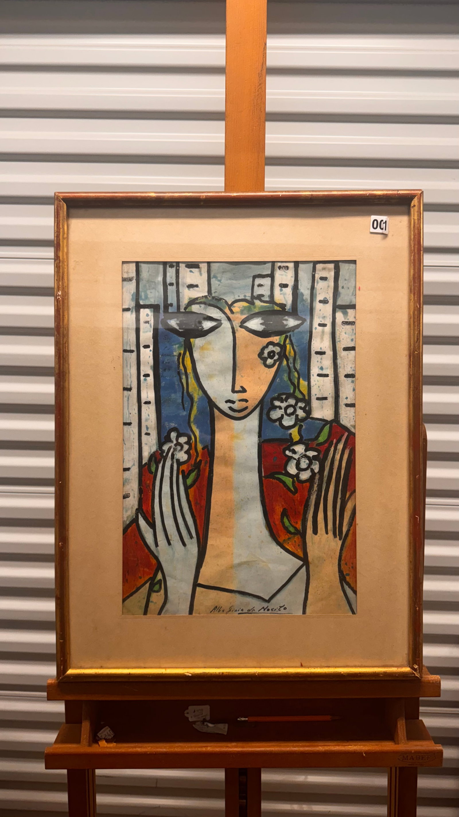 Vintage Spanish Modernist Figurative Abstract Alba Gioia De Nocito Gouache Signed: Vintage Spanish Modernist Figurative Abstract Alba Gioia De Nocito Gouache Signed,17 1/2 x 11 1/2", 24 x 18" Framed.