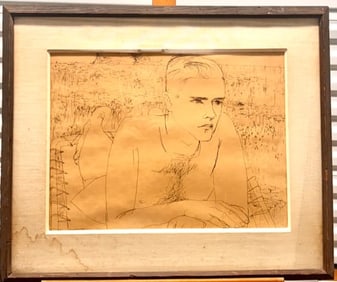American Pennsylvania Austria Realist Artist Henry Koerner Self-Portrait Ink Drawing Signed