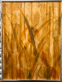 Vintage Mid-Century Modern Abstract Naturalistic Forms Oil Painting Signed