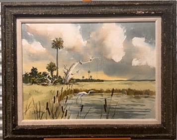 Vintage American Jacksonville Florida Artist Josiah Everett Draper watercolor signed