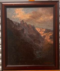 ANtique American California Impressionist John Califano Mountain Scene Oil Painting Signed