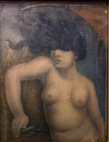 Vintage Spanish Modernist Female Nude Watercolor