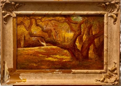 Vintage AMerican Impressionist Landscape Oil Painting Signed Illegible