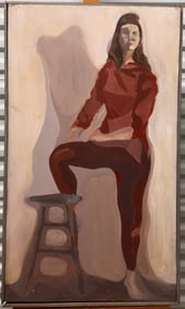 Vintage American Mid Century Modern Figurative Abstract Oil Painting Signed