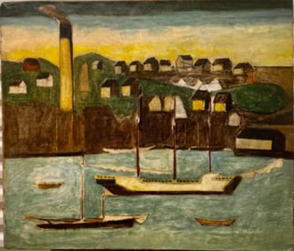 Vintage American Massachusetts Avant-Garde Pre-War Modernist Myron Lechay oil Painting 1922