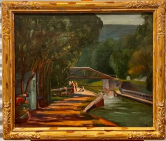 Philadelphia Impressionist Frederick James Gill New Hope Canal Oil Painting Signed