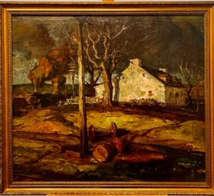 Great American Impressionist Pennsylvania Landscape Steam Engine Train Scene Oil Painting