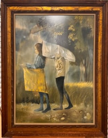 Large Modernist figurative watercolor Philadelphia artist Don Lord signed