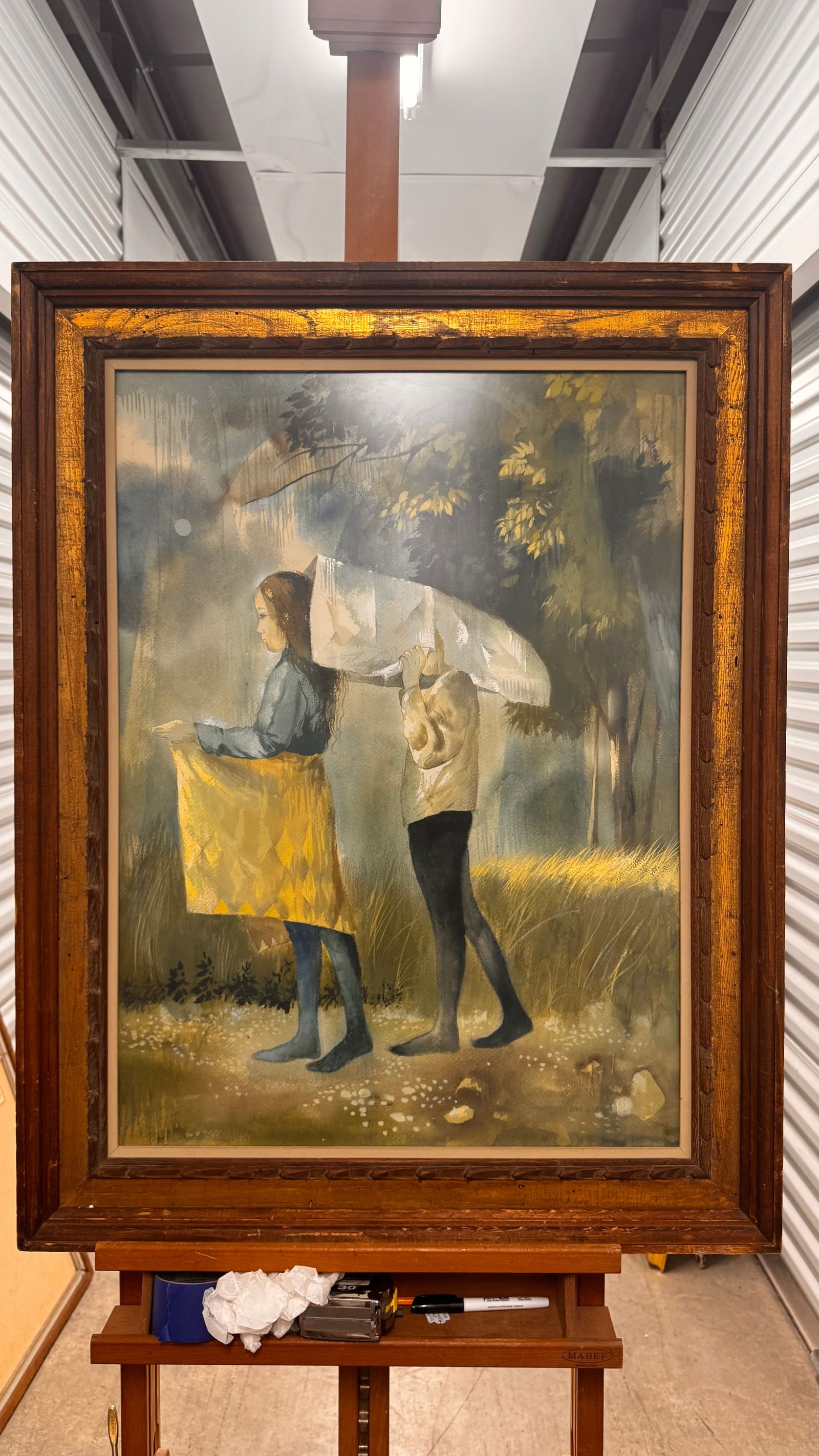 Large Modernist figurative watercolor Philadelphia artist Don Lord signed (1 of 5)