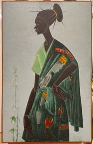 Vintage South Africa Figurative Realist Female Portrait oil Painting signed 1