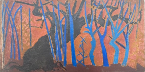 Large Vintage Mid-Century Abstract Expressionist Oil Painting Stamped