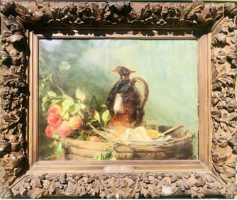 Antique 19th Century French Woman Artist Jenny Villebesseyx Still-Life Signed Gilt Frame