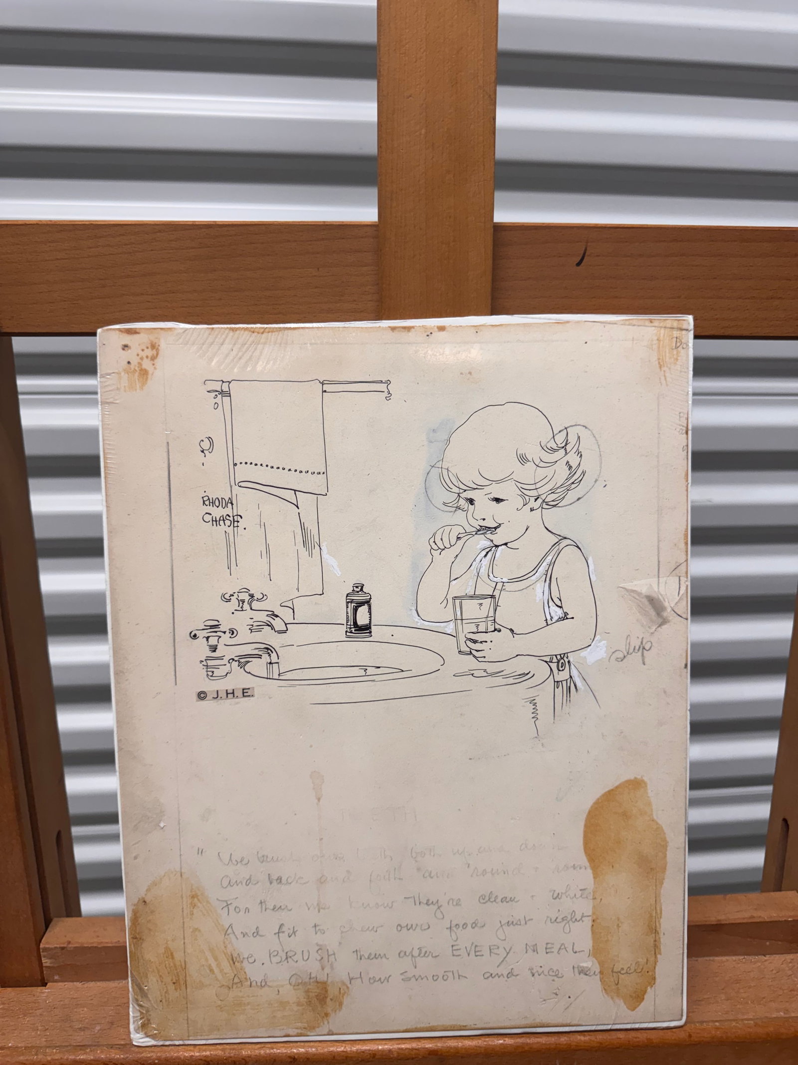 Vintage American Childrens Illustration Original Signed Rhoda Chase New York: This original pen and ink drawing is an exceptional example of Golden Age-influenced American children’s illustration by the noted artist Rhoda Campbell Chase (1881–1959).Lot DescriptionTitle: Mor