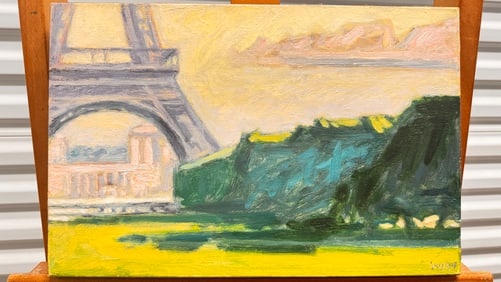 Contemporary French Impressionist Eiffel Tower Oil Painting Signed Thaddeus Zwirckoski
