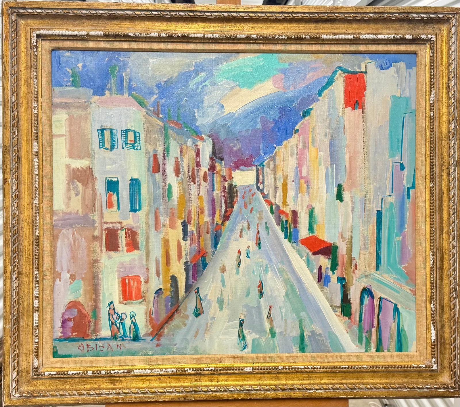 Vintage French Abstract Paris Scene Jovan Obican Oil Painting Signed (1 of 5)