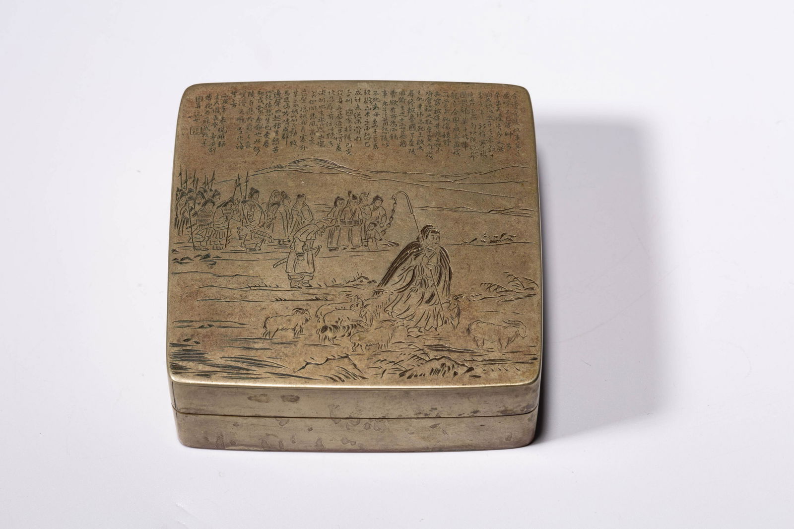 A CHINESE BORNZE MAN AND RAMS INK BOX (1 of 9)