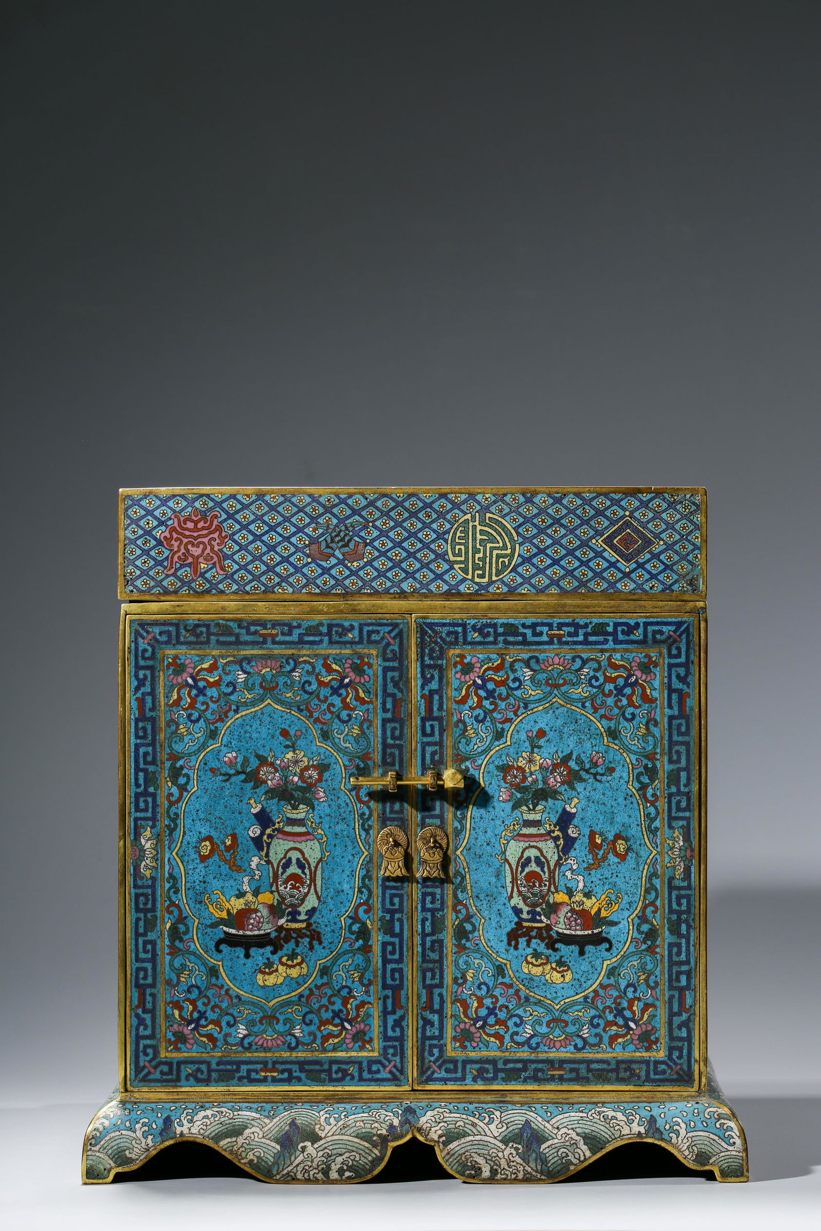 A CHINESE CLOISONNE ENAMEL CABINET MARKED "QIAN LONG (1 of 11)
