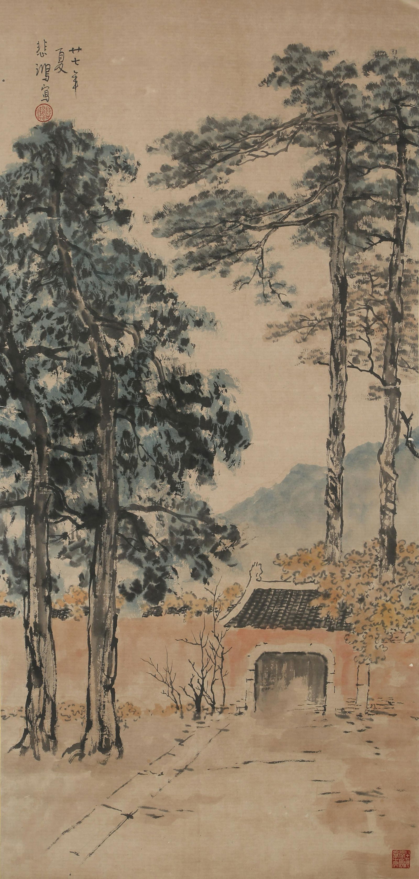 A CHINESE SCROLL PAINTING BY XU BEI HONG: . Size:L53.19in x W24.82in.