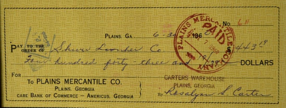 First Lady ROSALYNN CARTER - Two Checks Signed (1 of 2)