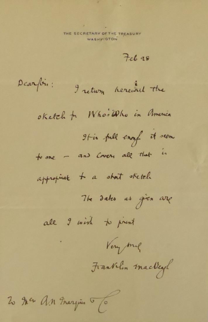 Secy TreasuryFRANKLIN MacVEAGH - ALS (1 of 2)