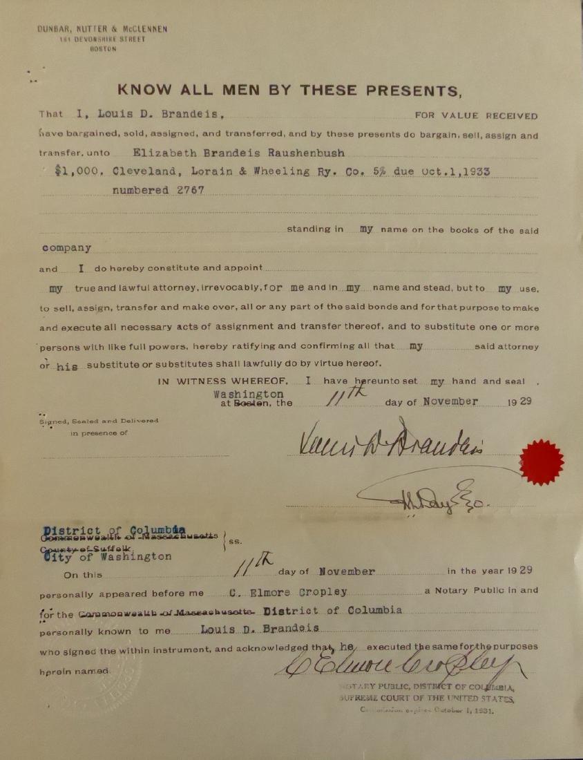 1st Jewish Justice LOUIS BRANDEIS - Doc Signed (1 of 1)