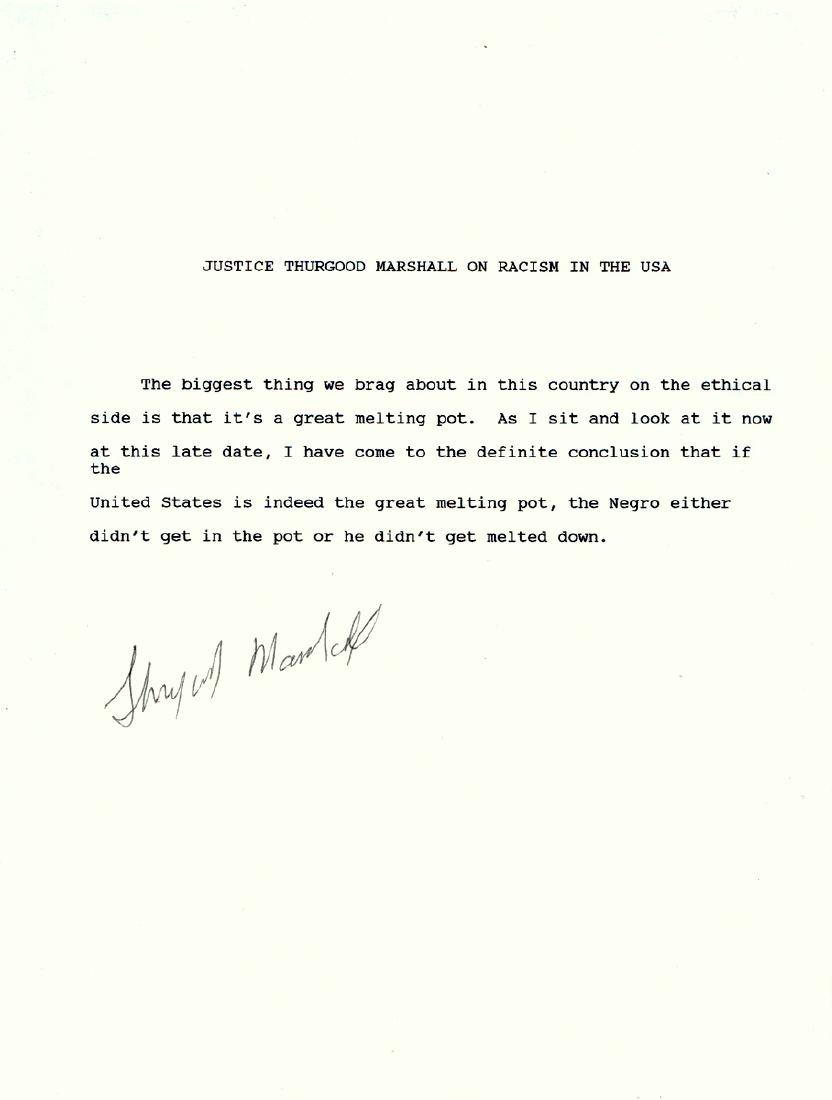 Jurist THURGOOD MARSHALL - Typed Quote Signed (1 of 1)