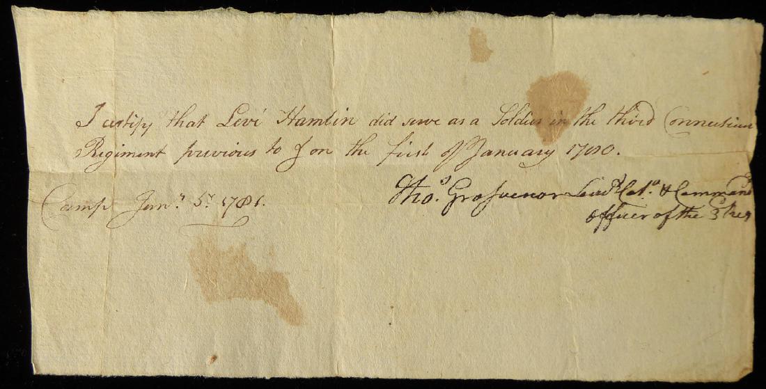 Rev War Soldier THOMAS GROSVENOR - Doc Signed (1 of 2)