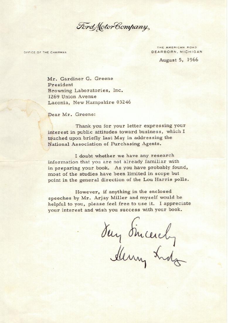 Automaker HENRY FORD II, Typed Ltr Signed (1 of 1)