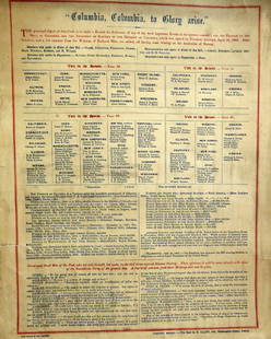 Abolition of Slavery Broadside - District of Columbia: Columbia, Columbia, to Glory arise. 12 ½” x 15 ¼” printed flyer, John Wilson & Son, Printers, 1862. The card’s stated purpose is to “…make a Record for Reference of one of the most importa