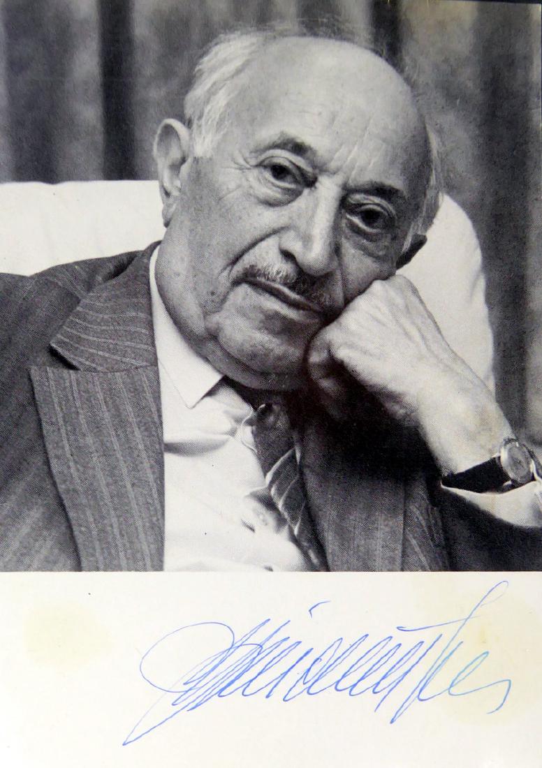 Nazi Hunter SIMON WIESENTHAL - Photo Signed: Simon Wiesenthal (1908-2005) Austrian Nazi-hunter. Wiesenthal was imprisoned in five different Nazi concentration camps during World War II. Wiesenthal devoted his life post-war to Holocaust memory an