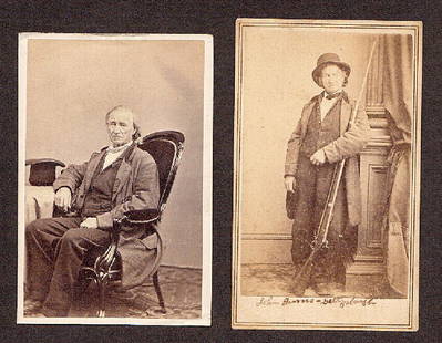 Gettysburg Veteran - Two CDV's One Brady: (Gettysburg Veteran). Two 2 ½” x 4” Carte-de-vis sepia toned photographs of Gettysburg veteran John L. Brown, in later life. Backstamps from Matthew Brady’s National Portrait Gallery and G. H.