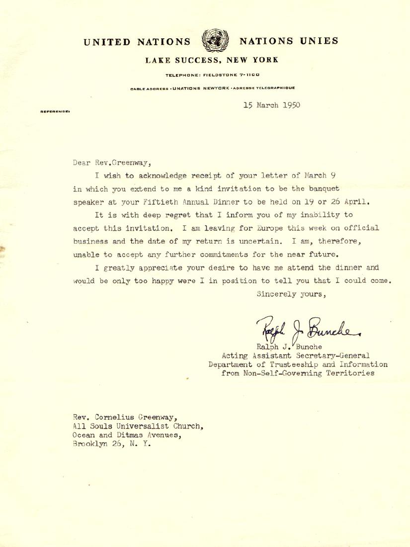 Nobelist RALPH BUNCHE - Typed Ltr Signed (1 of 1)