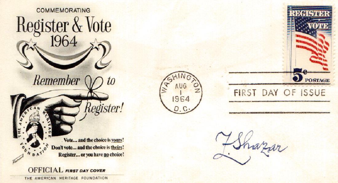 Israeli Leader, Poet ZALMAN SHAZAR - Postal Cvr Signed (1 of 1)