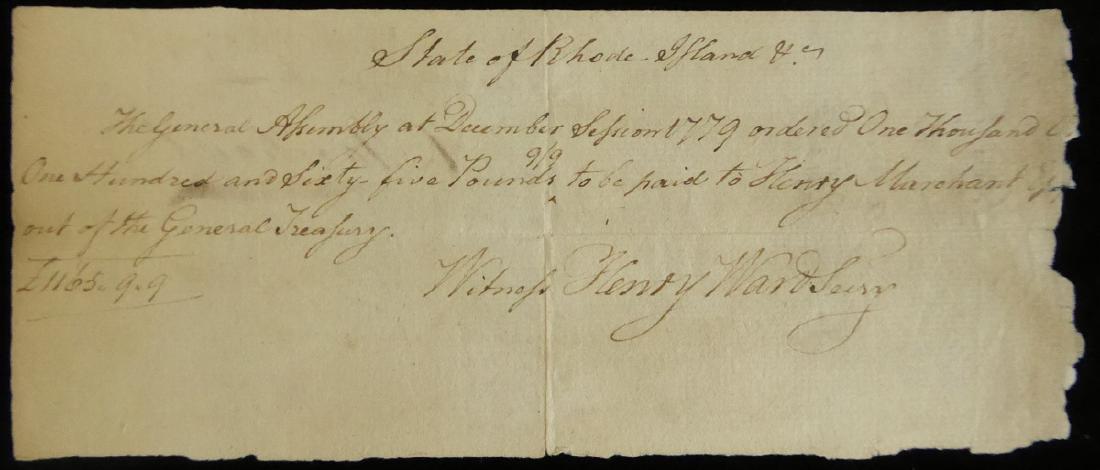 Naval Commander ESEK HOPKINS - Payorder 1779 (1 of 3)