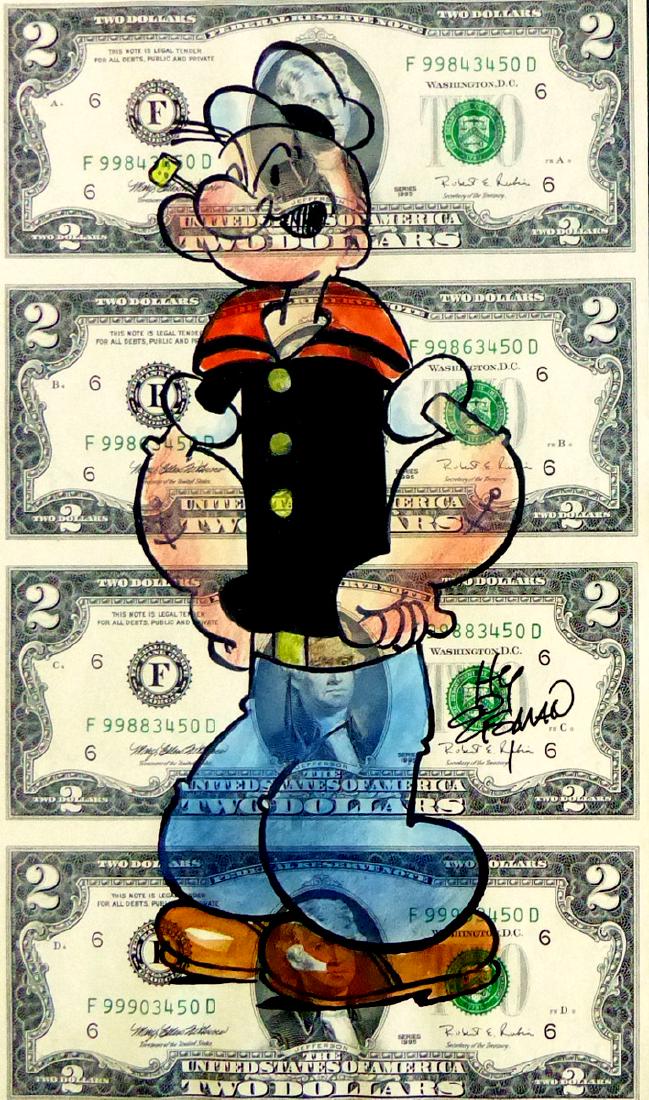 Cartoonist HY EISMAN - Popeye Sketch on $2 Bills (1 of 1)