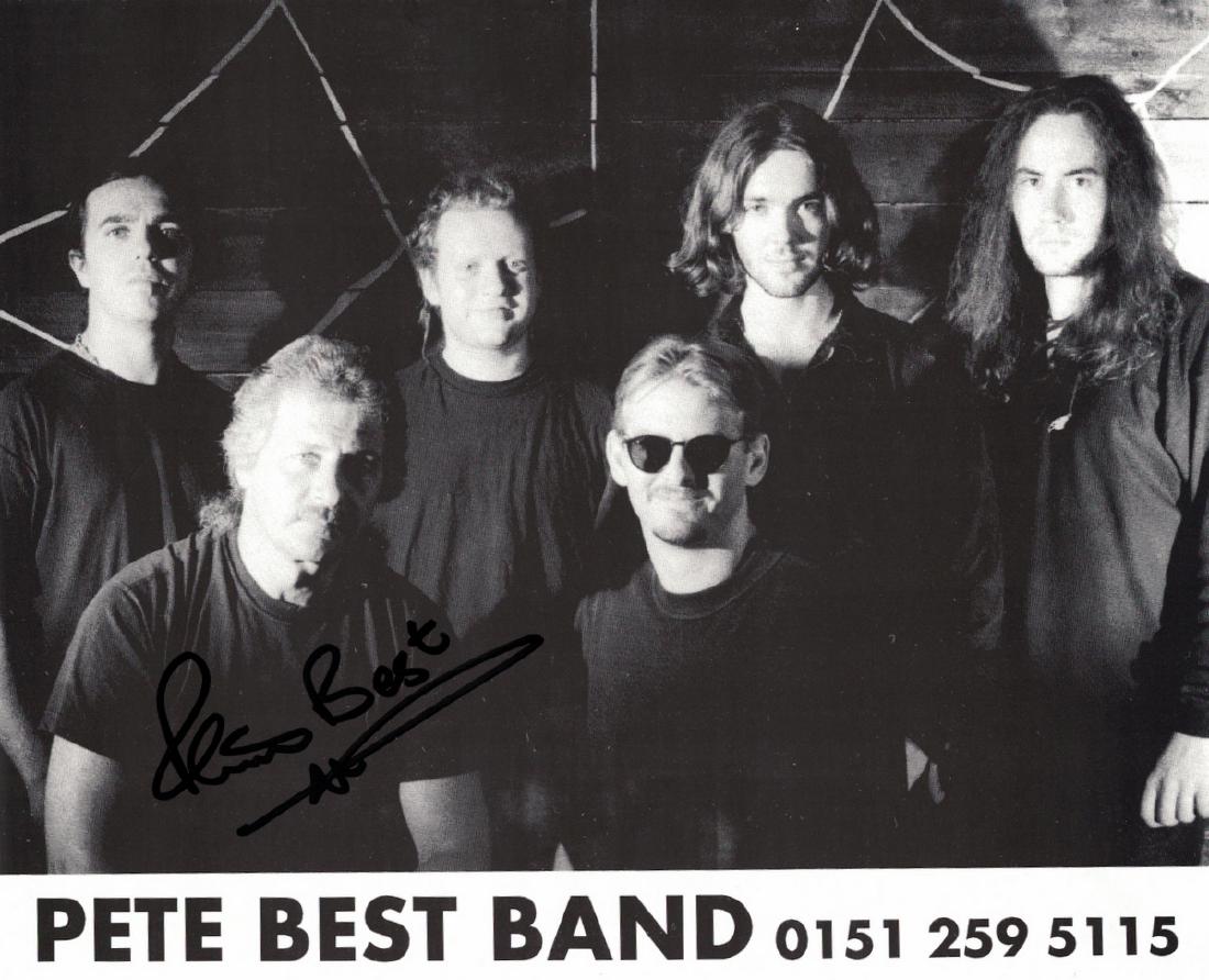 Beatles Drummer PETE BEST - Photo Signed: Pete Best (1941- ) British musician. Best is principally known as the original drummer for the Beatles from 1960 to 1962. 10” x 8” black and white photograph of “Pete Best Band”, signed.