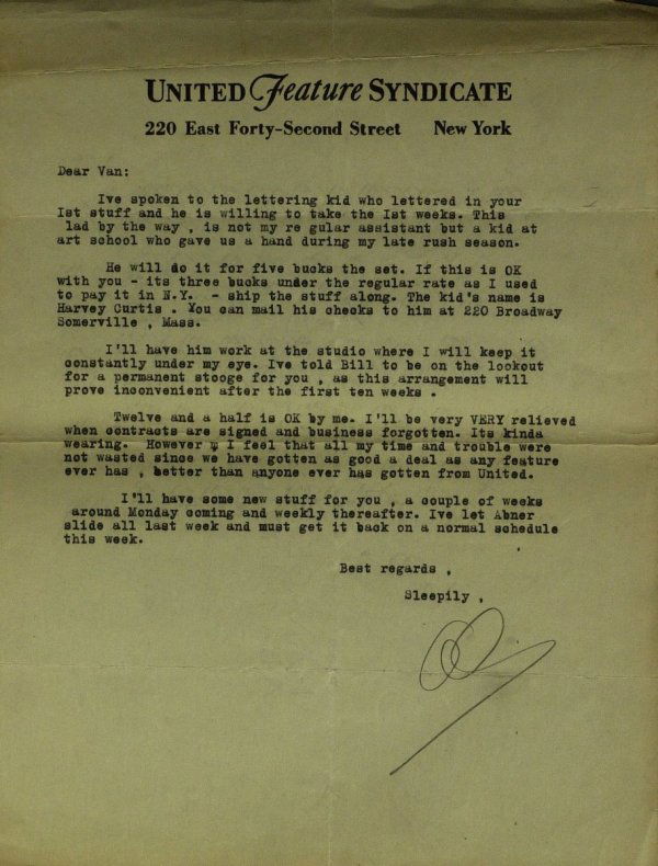 Li'l Abner Cartoonist AL CAPP - Typed Ltr Signed: Al Capp (1909-1979) Cartoonist. Capp's comic strip Li'l Abner first appeared in the New York Mirror in 1934 and was soon being syndicated throughout the country. 8" x 11" typed letter signed "Al," Uni