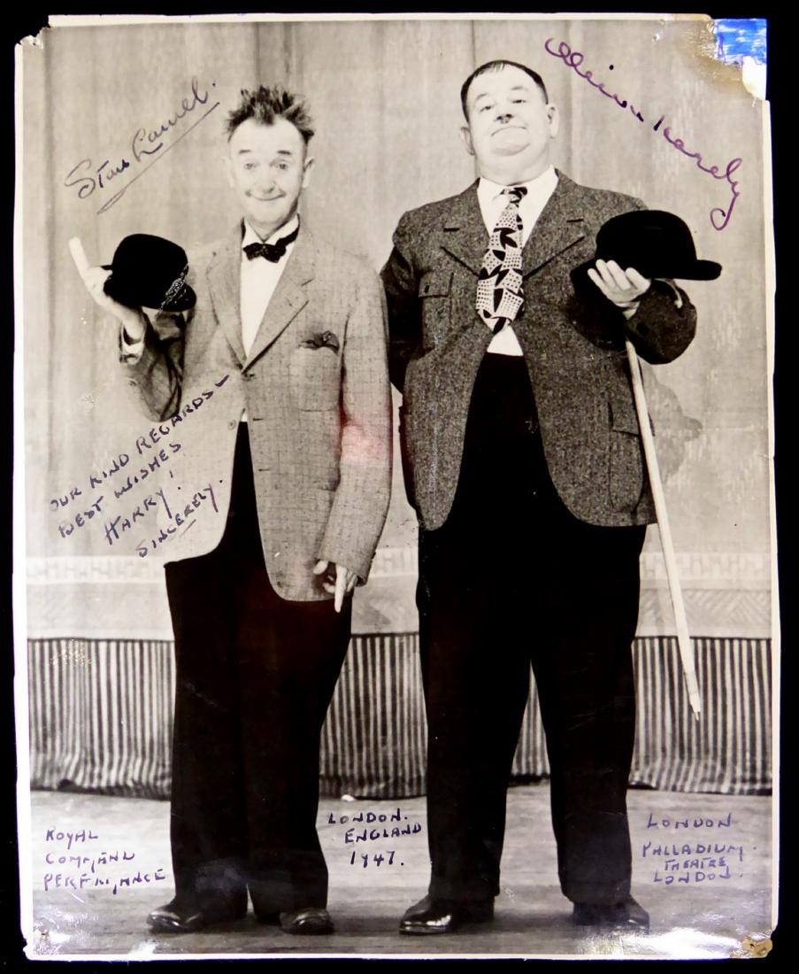 Comedians LAUREL and HARDY - Photo Signed: Stan Laurel (1890-1965) and Oliver Hardy (1892-1957) Comedians. Laurel and Hardy were a comedy double act during the early Classical Hollywood era of American cinema. The team was composed of English