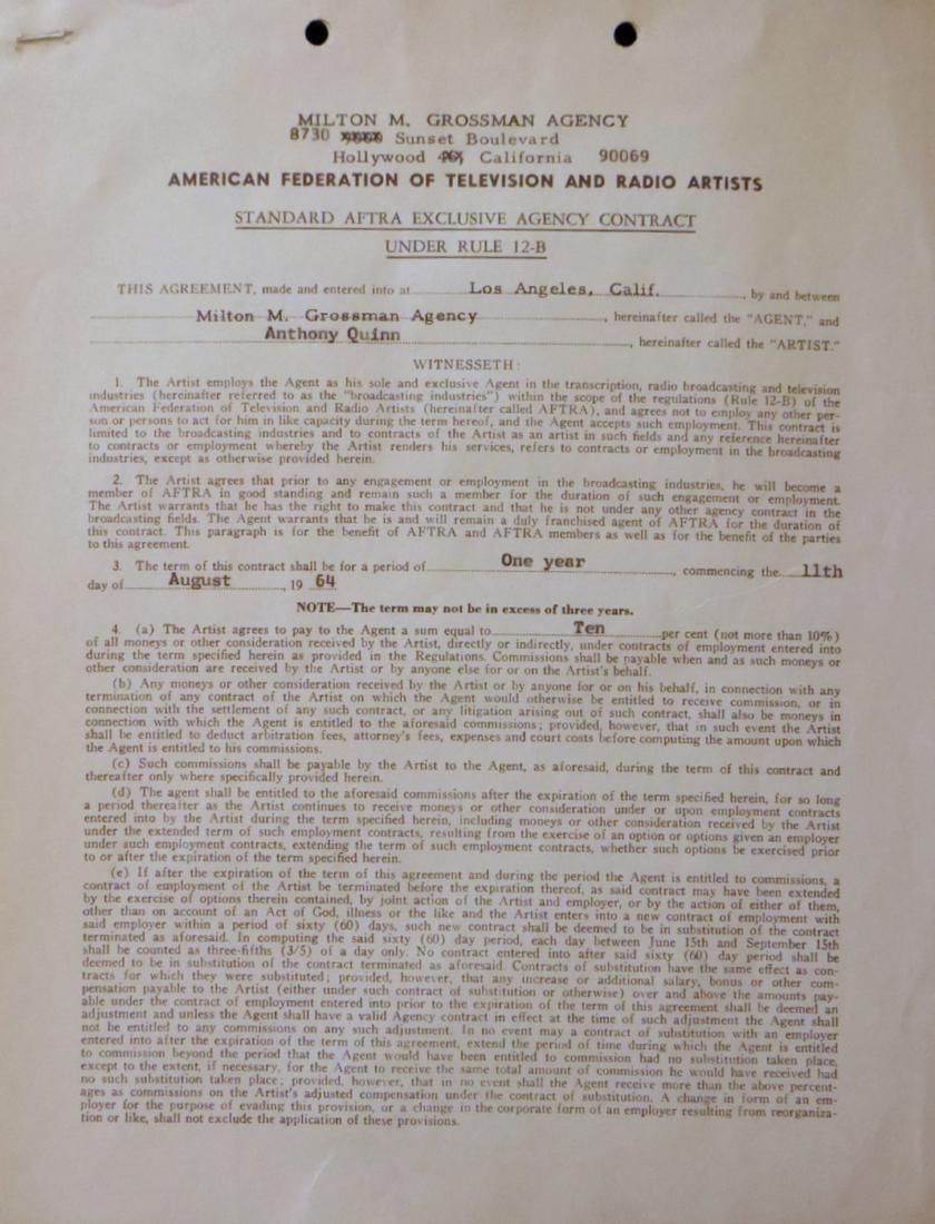 Actor ANTHONY QUINN - Legal Document Signed: Anthony Quinn (1915-2001) Mexican-born actor. Quinn won best supporting actor Oscars for his roles in Viva Zapata! (1952) and Lust for Life (1956), with the former win making him the first actor born