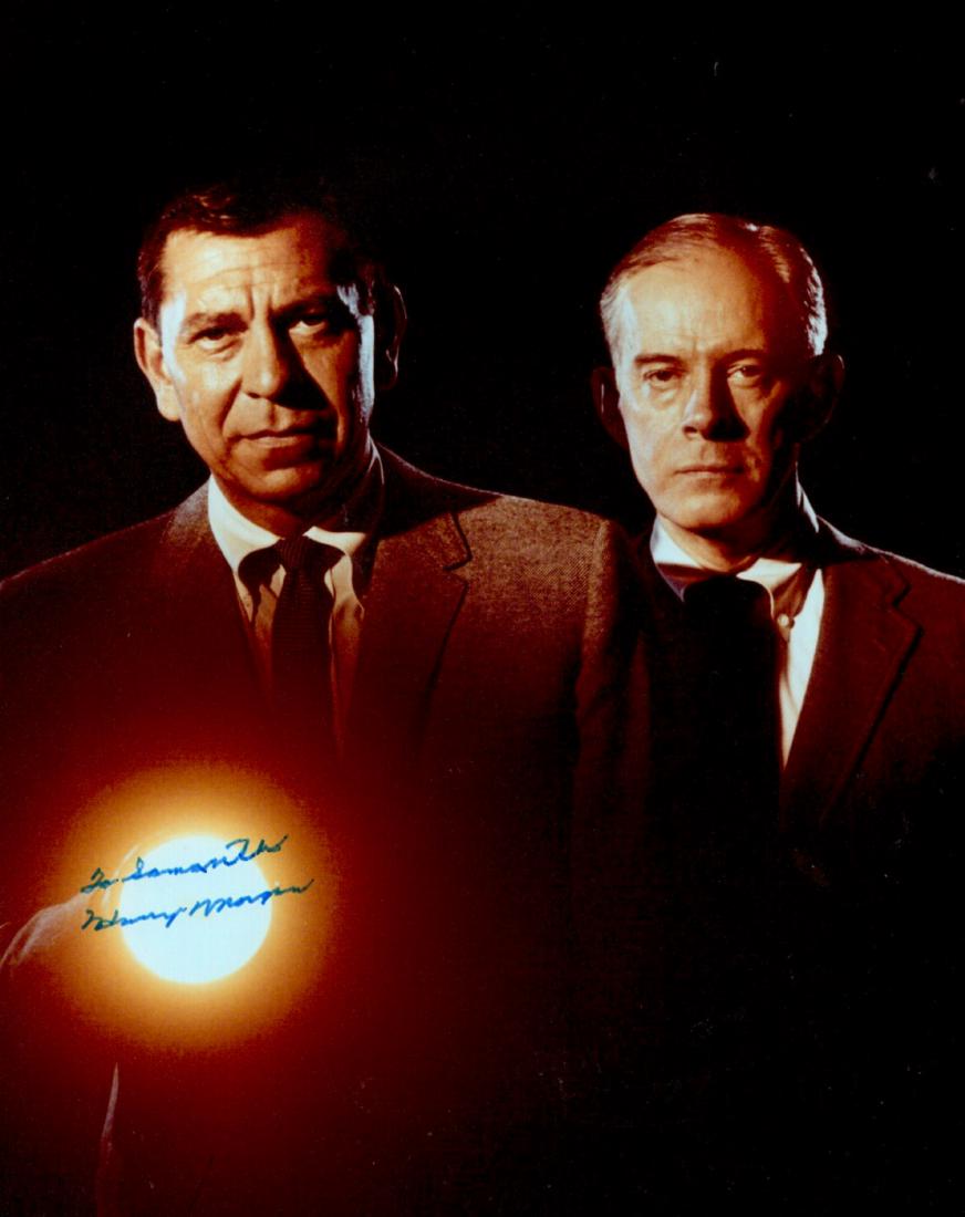 Actor HARRY MORGAN - Photo Signed: Harry Morgan (1915-2011) Actor. Morgan’s television and film career spanned six decades. Morgan's major roles included Officer Bill Gannon on Dragnet (1967–1970); Amos Coogan on Hec Ramsey (1972��
